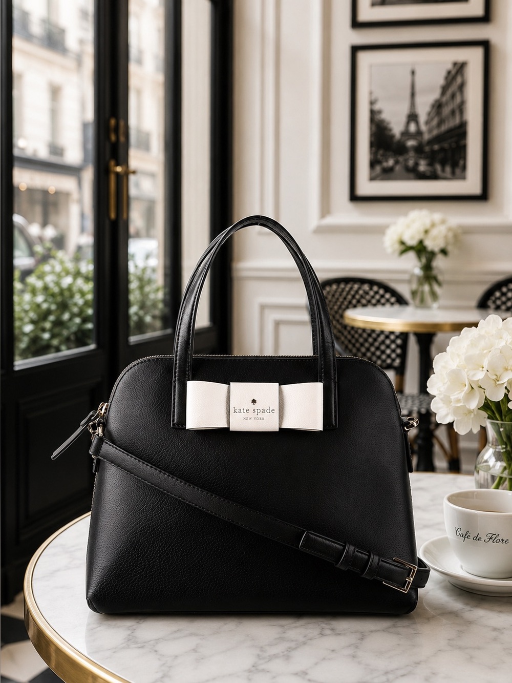 Kate Spade Matthews Street Maise Bow Satchel Black/White | Like New